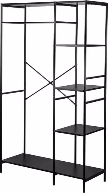Nordlys Industrial Matt Black Metal Entryway Wardrobe Coat Rack with Continuous Linear Rail, H: 170 cm, W: 100 cm