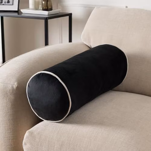 OHS Matte Velvet Bolster Cushion Cylinder Pillow in Black, 46 x 20 cm – 1