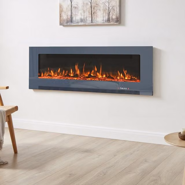 Living Star Wall Mounted and Recessed Electric Fireplace with Stand in Grey and Multicolour, Width: 152.4 cm