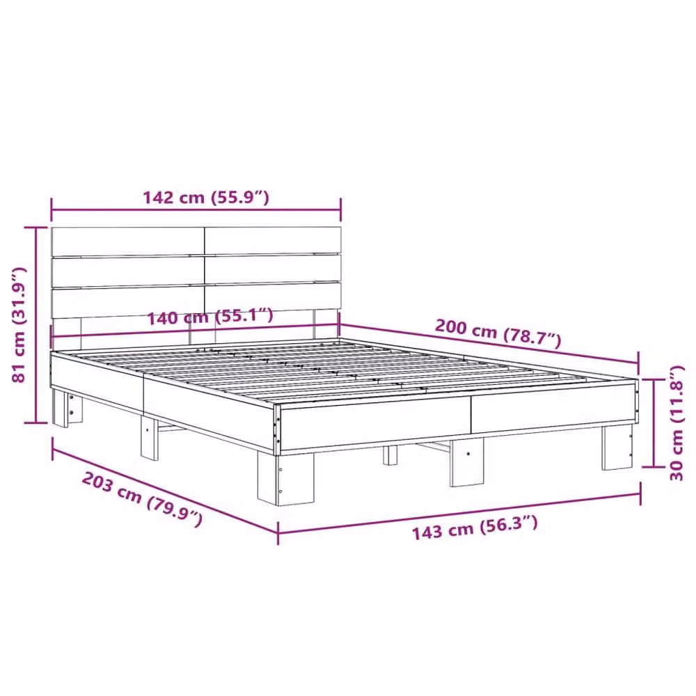 Berkfield Home Sonoma Oak Bed Frame in Light Brown, W: 140 cm, D: 200 cm – 4