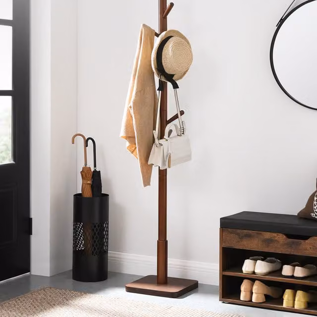 VASAGLE Orange Solid Wood Freestanding Coat Tree with 8 Hooks, H 175 x W 30 x D 30 cm