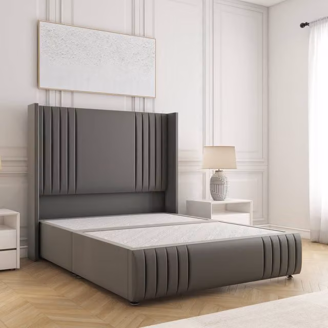 BSSPOKE Peyton Divan Bed Frame with Headboard in Grey Plush Velvet, Super King Size (W/D/H: 160 x 200 x 137.16 cm)