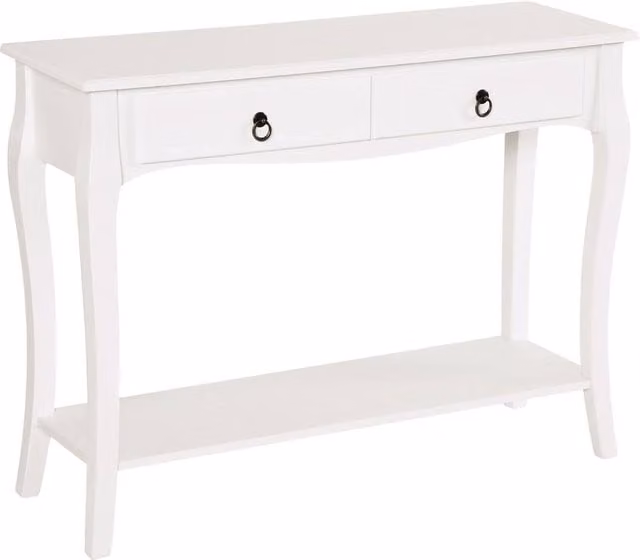 HOMCOM Modern White Wood Console Table and Dressing Desk with 2 Drawers – 1