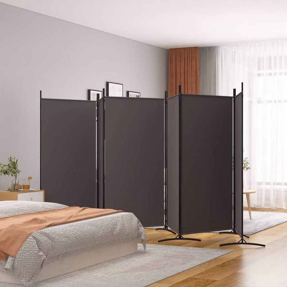 Berkfield Home 6-Panel Fabric Room Divider, Brown, W: 520 cm, H: 180 cm – 2