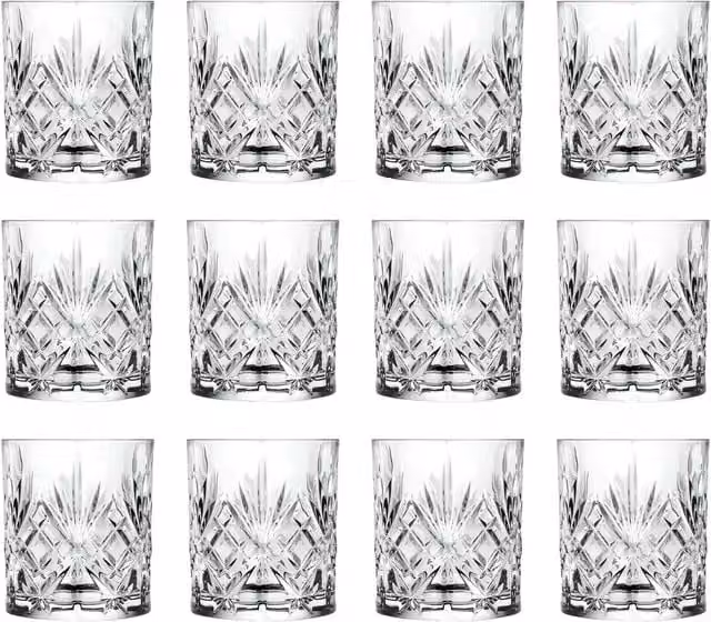 RCR Crystal Melodia Geometric Tumbler Whisky Glasses, 240ml, Pack of 12, Transparent