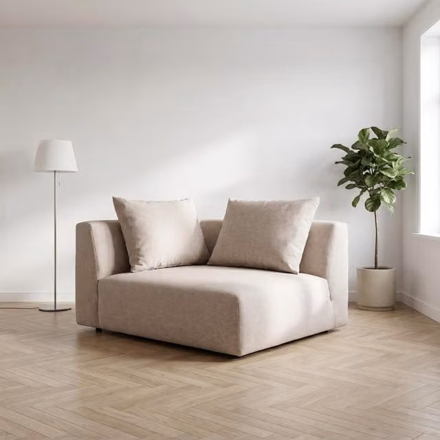 Abakus Direct Tokyo Right Corner Seat in Beige Brushed Tweed with Deep Seat