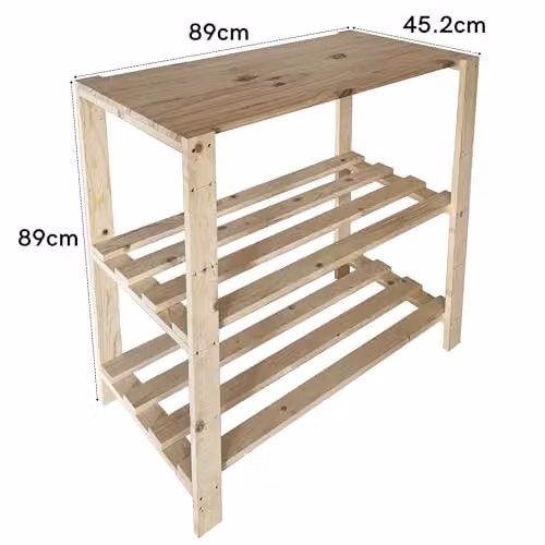 Core Products 3-Shelf Heavy Duty Storage Unit with Worktop, Brown Pine Free-Standing Workbench, H 89 x W 89 x D 45.2 cm – 2