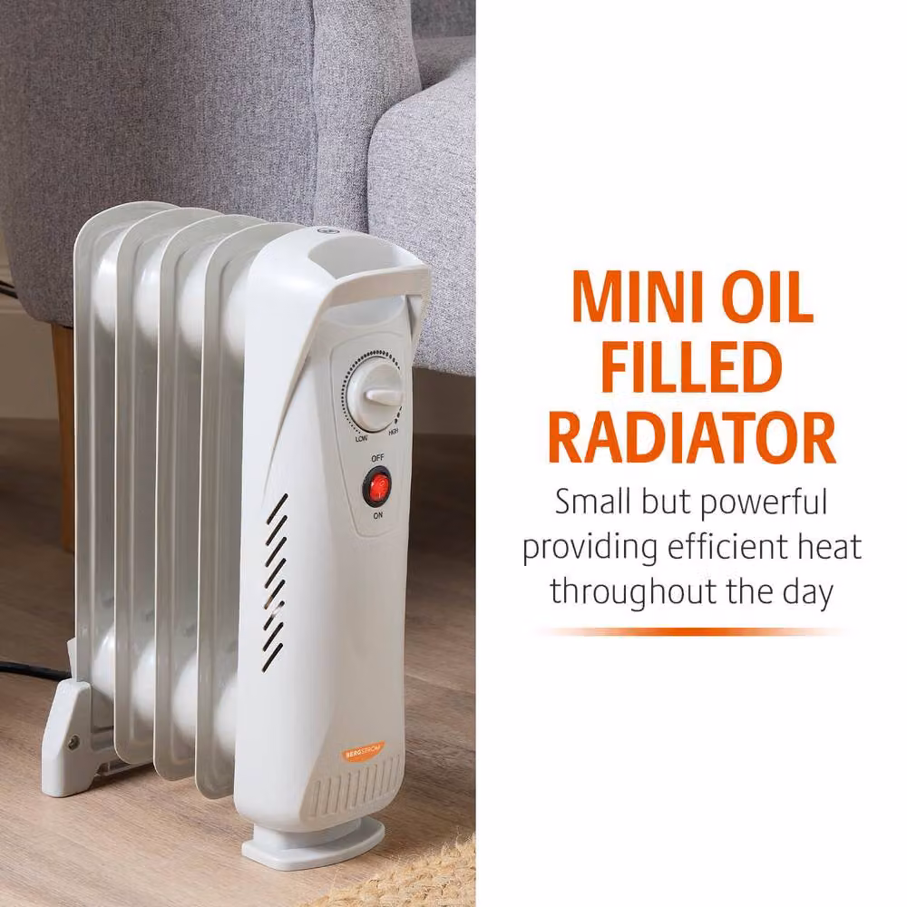 Bergstrom Mini 0.5kW Oil-Filled Radiator, Portable Freestanding Electric Heater in White – 2