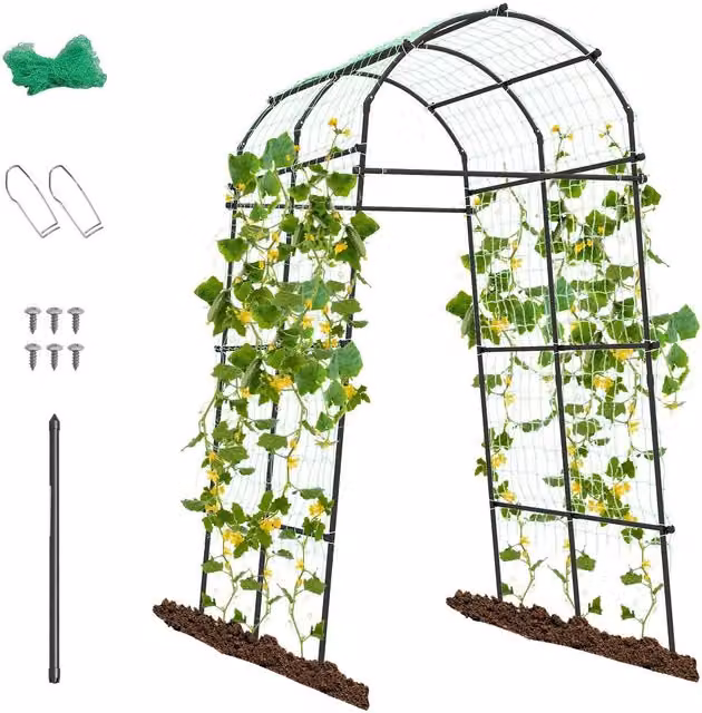 Gymax Black Metal Garden Arch Trellis with Netting, Height: 230 cm – 1