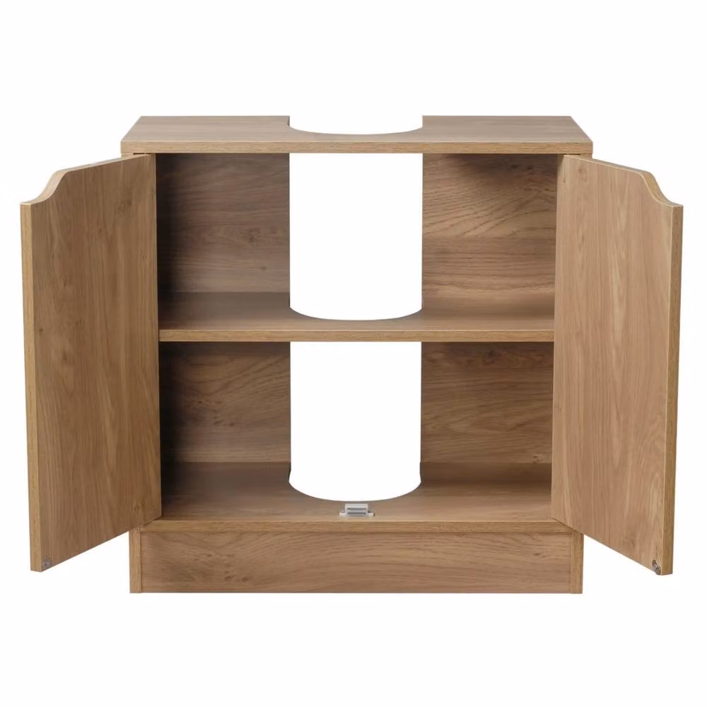 EONLION Modern Brown Freestanding Full Pedestal Bathroom Sink Cabinet with Hinged Doors and Internal Shelves – 2