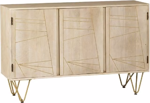 Avia Mango Wood 3 Door Sideboard in Gold, Brown and Beige