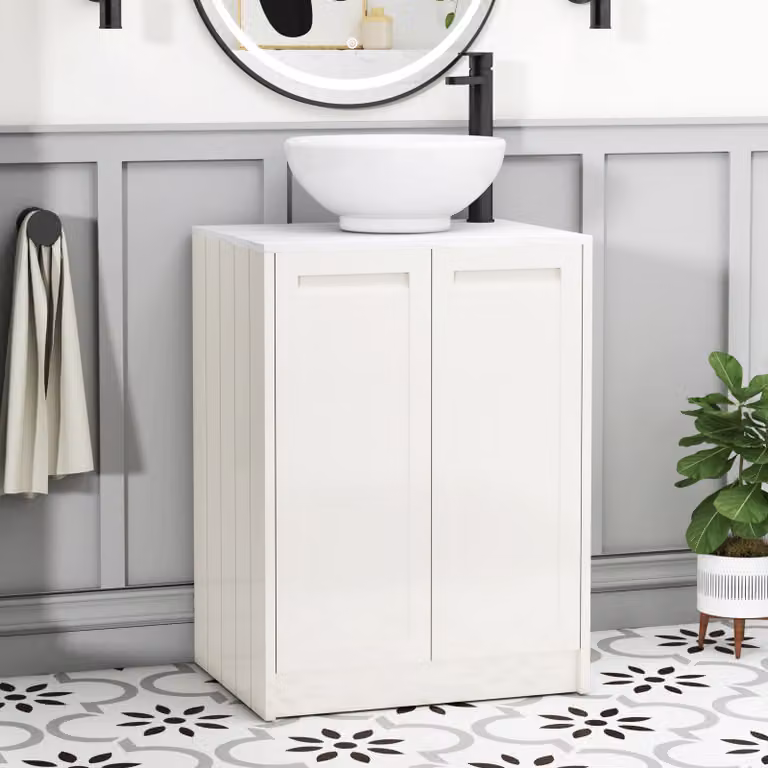 Royal Bathrooms Elmore Classic White Floor Standing 2 Door Vanity Unit with Breeze Basin, Width: 60 cm