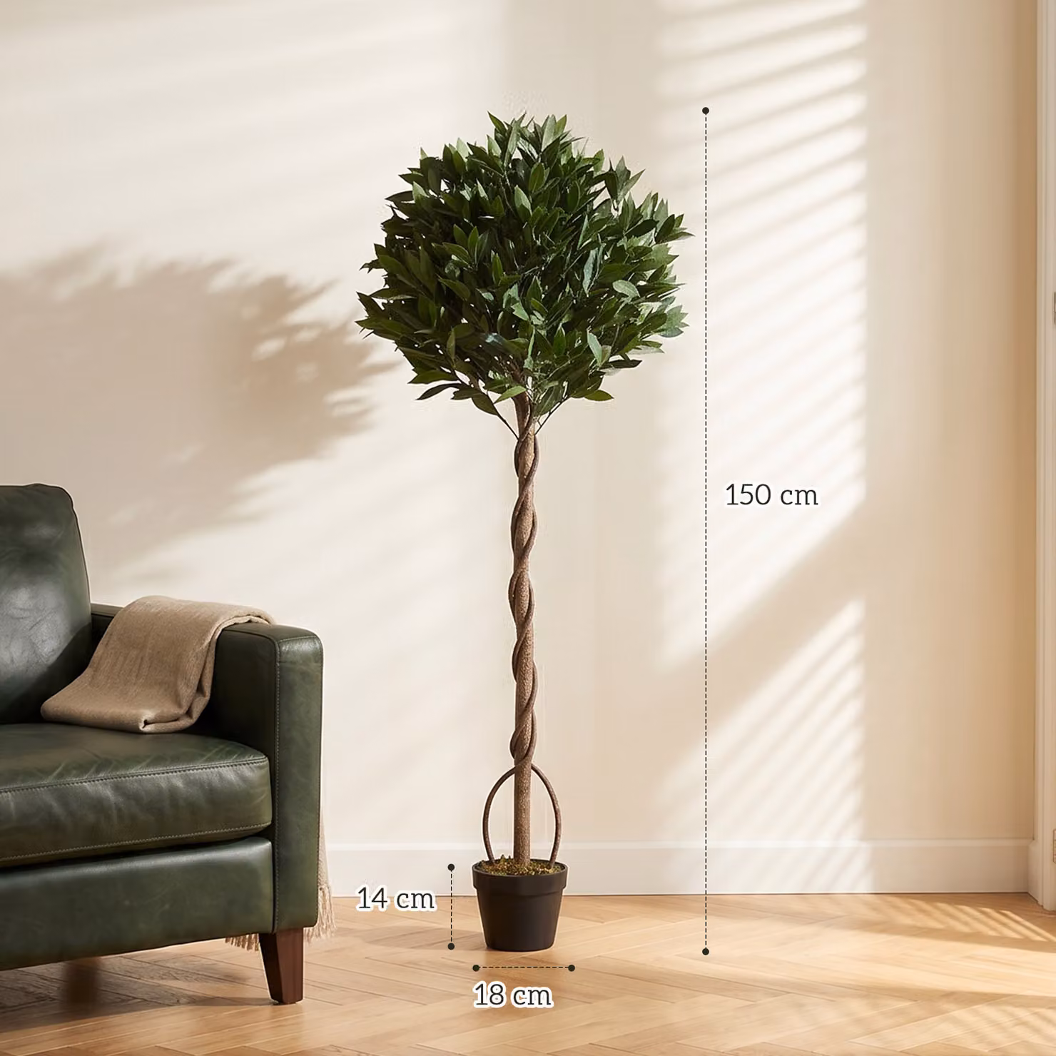 Outsunny Set of 2 Realistic Green Artificial Bay Laurel Topiary Ball Trees with Weighted Pots – 3