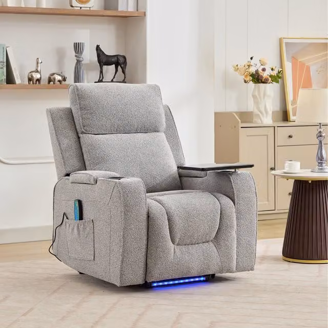Artemis Home Grey Bouclé Fabric Electric Riser Recliner TV Chair with Powered Lift Assist
