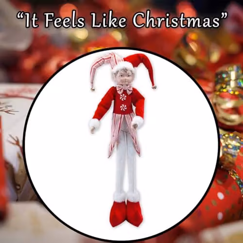 VFM e-Store Christmas Standing Elf Decoration, Red and White Striped Textile, H 66 cm x W 14 cm – 6