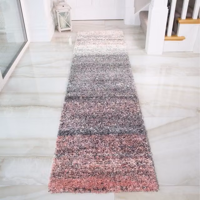 The Rug House Super Soft Striped Mottled Shaggy Area Rug in Blush Pink, W: 60 cm, L: 240 cm
