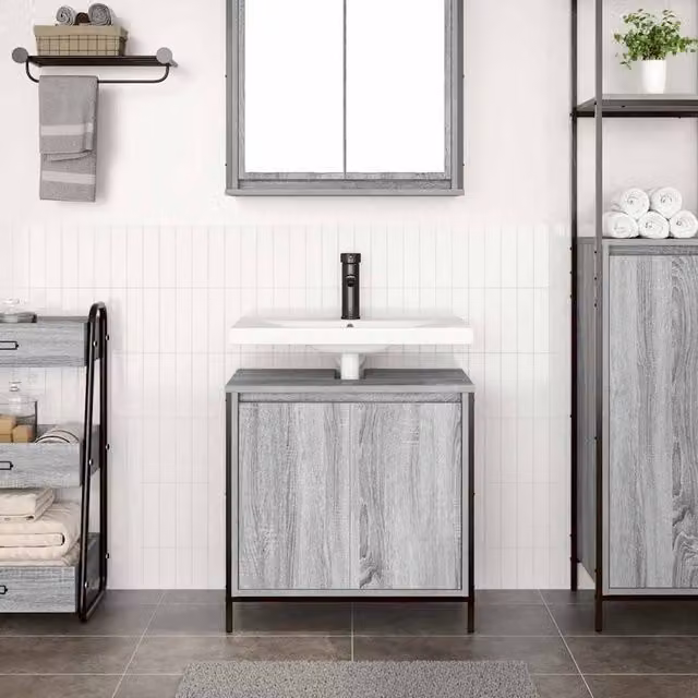 Berkfield Home Modern Grey Sonoma Bathroom Basin Cabinet W/D/H: 60 x 34.5 x 60 cm – 1