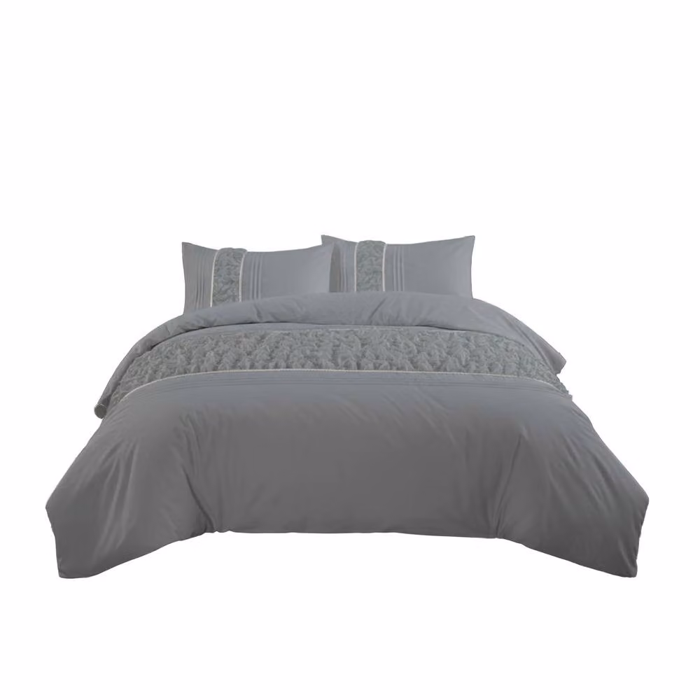 Snug City Silver Ruffle Design Duvet Cover and Pillowcase Bedding Set, Double, W: 140 cm, L: 200 cm – 2