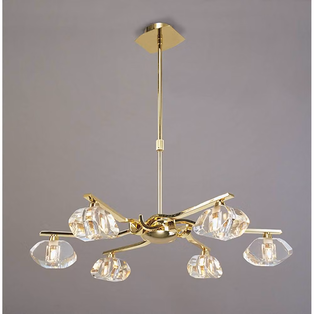 Netlighting Alfa Telescopic 6 Light G9 Suspended Pendant Light in Polished Brass and Yellow Crystal – 2