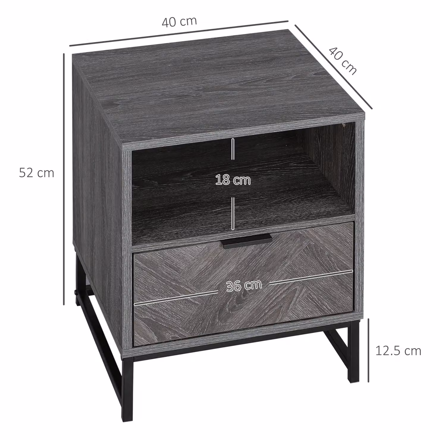 HOMCOM Industrial Bedside and Sofa Side Table with Drawer and Shelf in Dark Grey and Black – 2