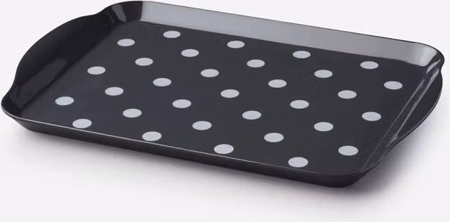 Zeal Melamine Dotty Serving Tray with Handles in Dark Grey, W: 30 cm, D: 21 cm