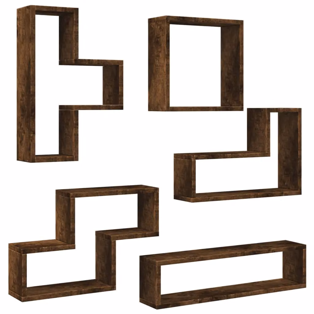 Berkfield Home Wall Mounted Cube Shelf in Smoked Oak Brown, W/D/H: 96 x 12 x 64 cm – 4