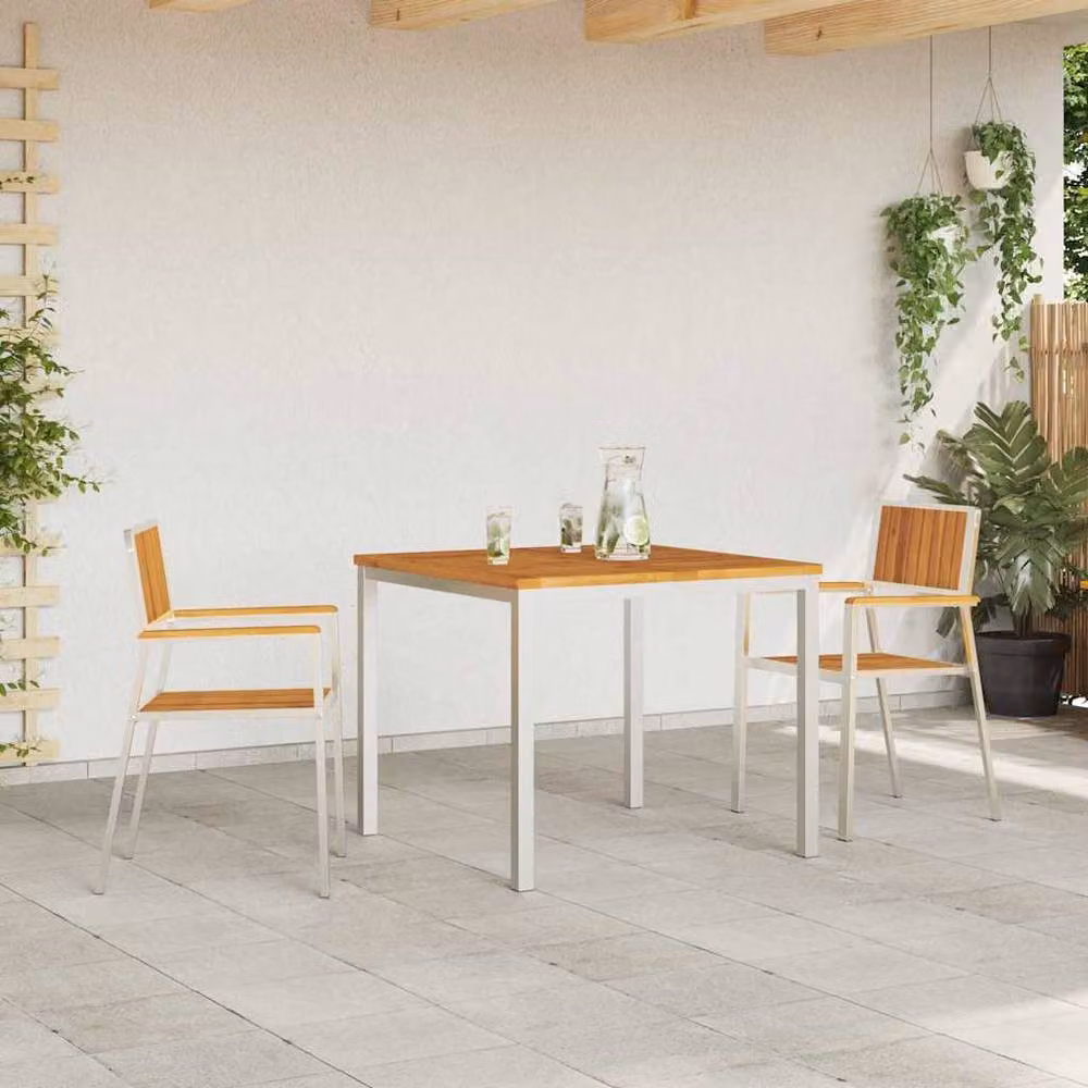 Berkfield Home Set of 2 Stackable Garden Chairs in Silver Acacia Wood and Stainless Steel – 2