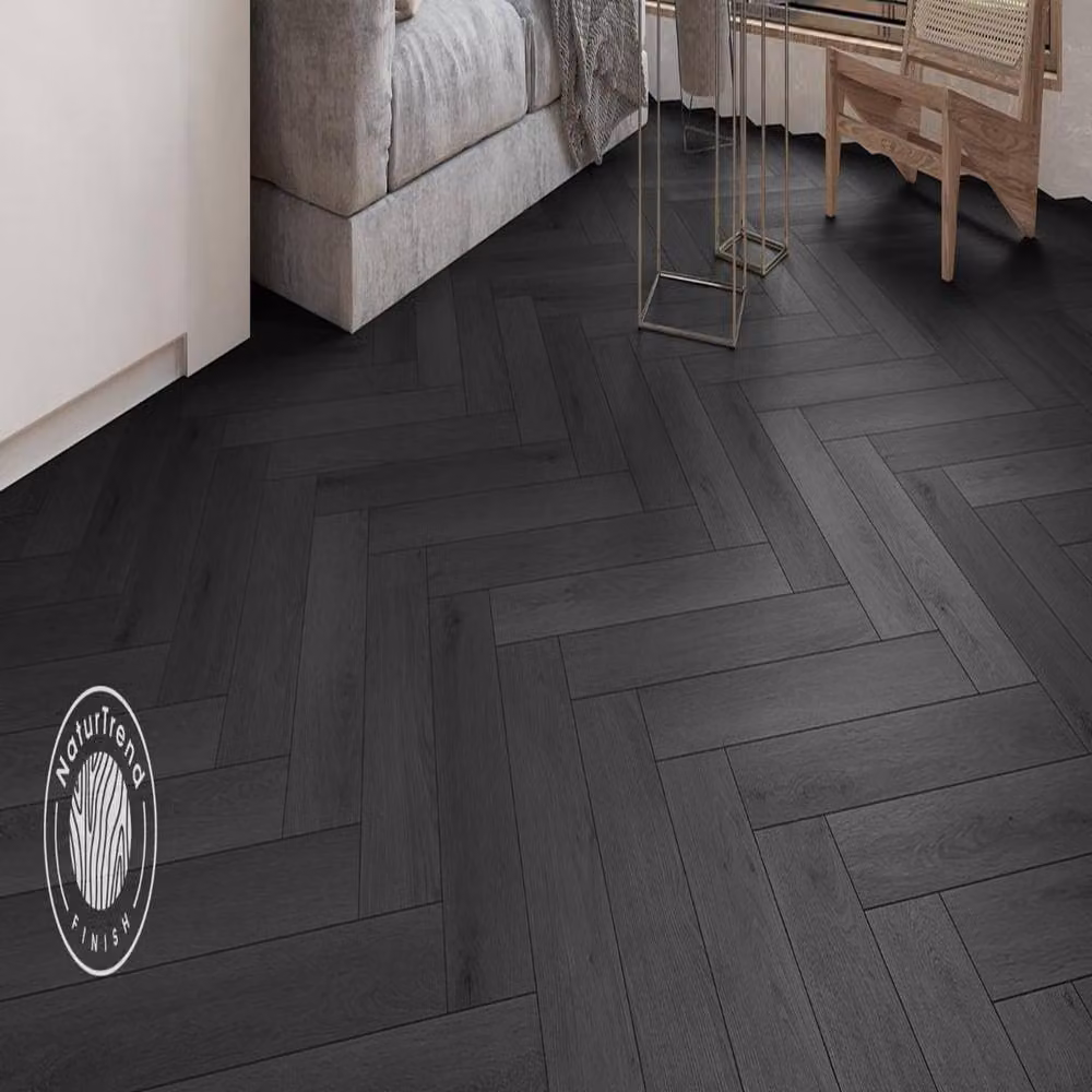 FirmfitOSH Herringbone Wood Effect Click Lock Luxury Vinyl Tile, Black, 7.5mm – 2