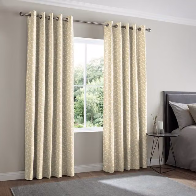 Simply Collection Leaf Vine Made to Measure Blackout Floral Eyelet Curtain in Gold