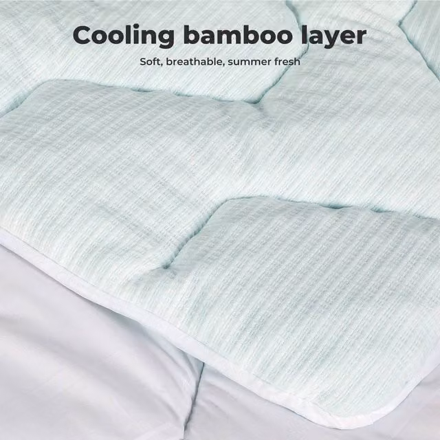 KORVIXA Blue Bamboo Memory Foam Mattress Topper, Single, W: 90 cm x L: 190 cm