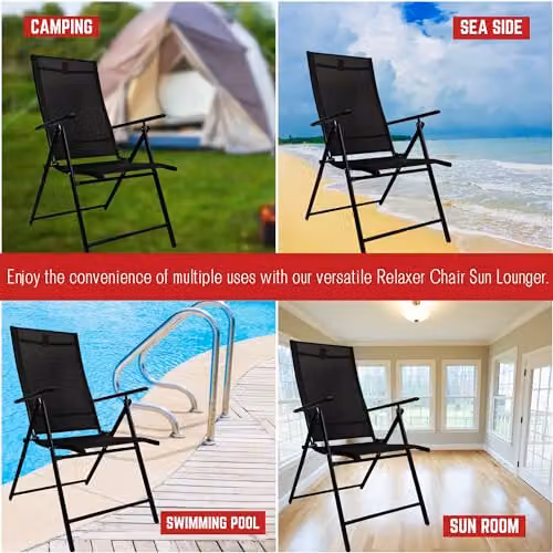 Samuel Alexander Multi Position Reclining Folding Chair in Black for Garden, Patio or Terrace – 12