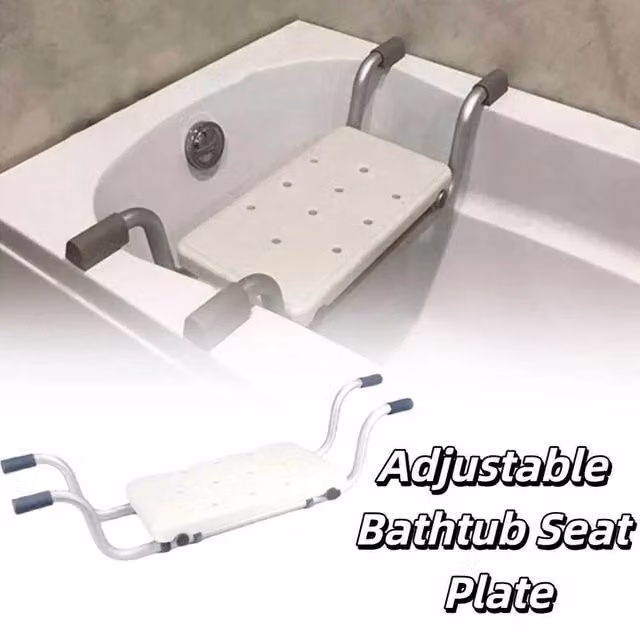 KORVIXA Anti-Slip Silver and White Bath Bench with Metal Frame and Drainage Seat