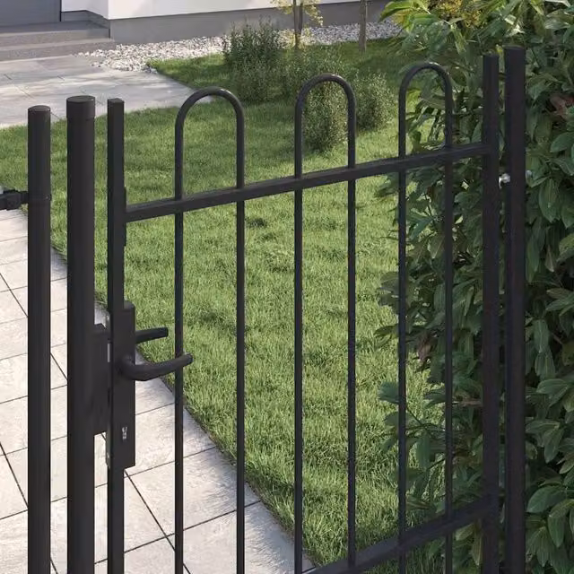 Berkfield Home Durable Steel Single Arched Top Fence Gate, Black, W: 1.5 m, H: 1 m – 1