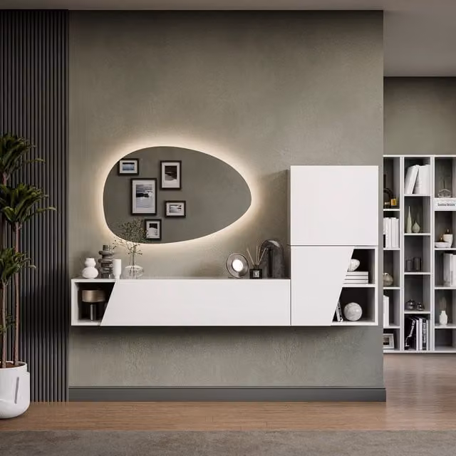 Decorotika Odense Modern Wall Mounted Entertainment Center in High Gloss White