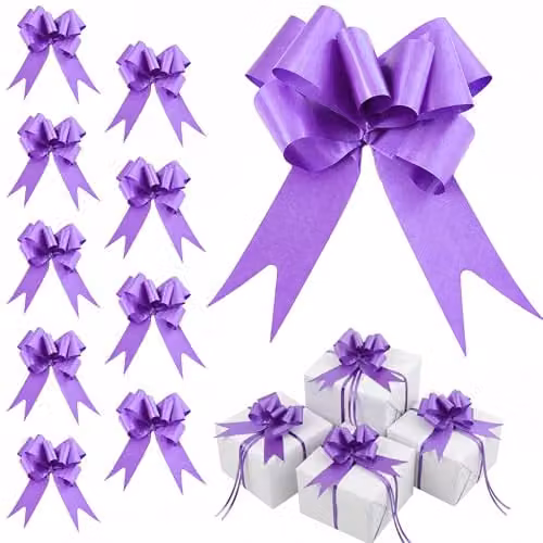 Shatchi 40pcs Purple Plastic Pull Bows, 3cm Diameter for Gift Wrapping and Party Decorations – 1