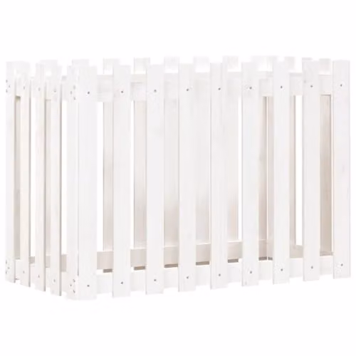 vidaXL Wooden Garden Raised Bed with Fence Design, White, W: 100 cm, D: 50 cm, H: 70 cm – 1