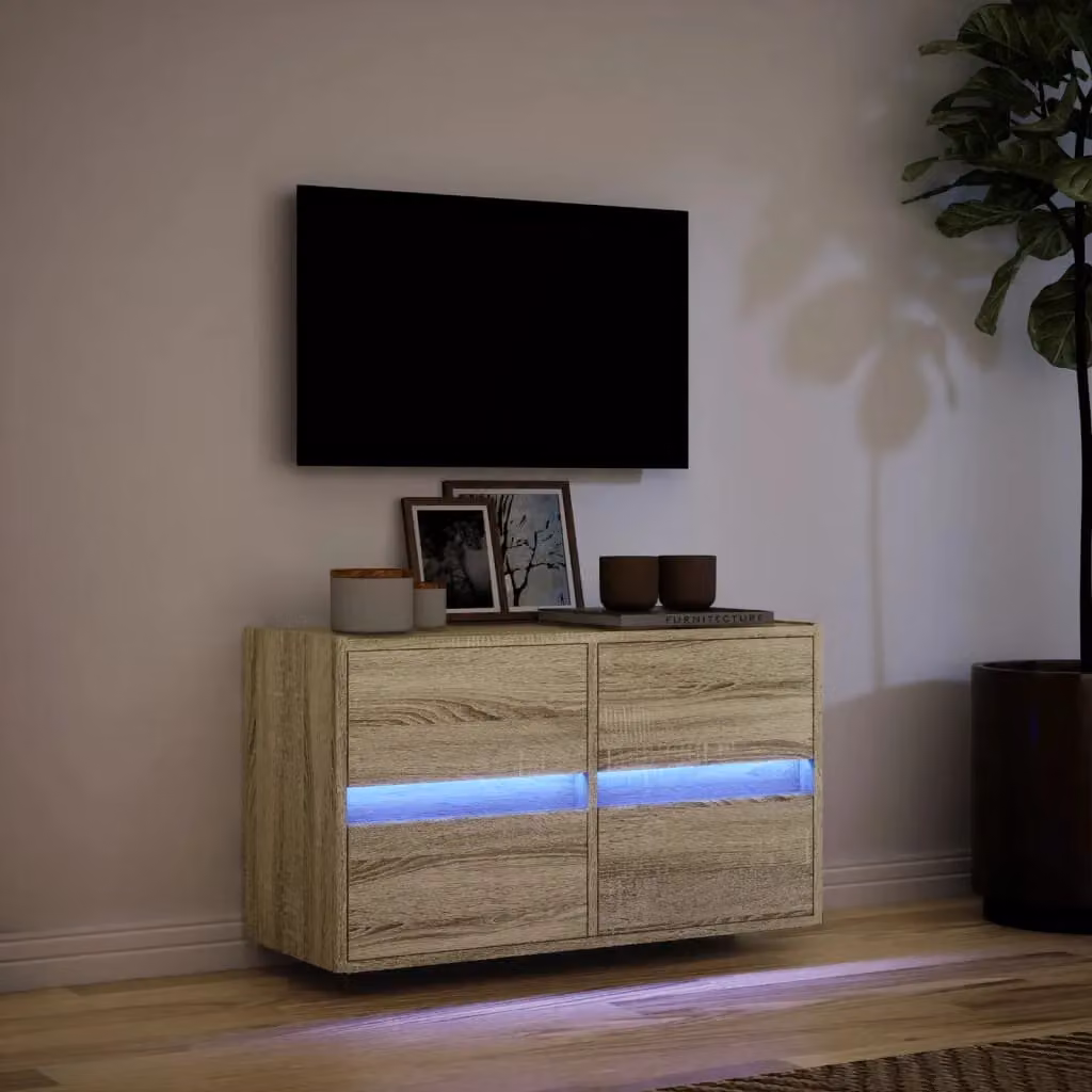 Berkfield Home Modern Wall Mounted TV Cabinet with Integrated LED Lights in Sonoma Oak Brown, W: 80 cm, D: 31 cm, H: 45 cm – 2