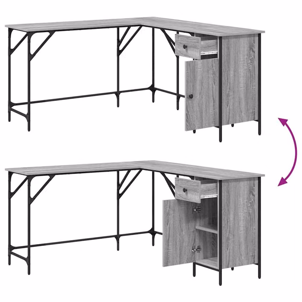 Berkfield Home Grey Sonoma Corner Desk in Engineered Wood W/D/H: 141 x 141 x 75 cm – 4
