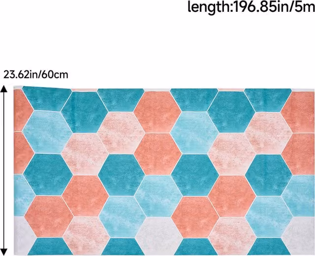 Livingandhome Self-adhesive Geometric Tile-Effect PVC Flooring Roll, Multicoloured Blue