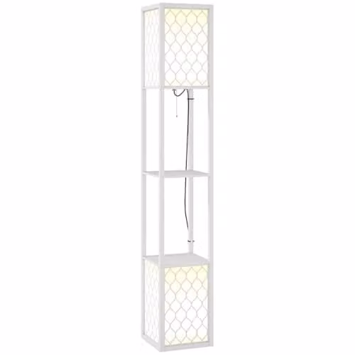 HOMCOM Modern 2-Light Floor Lamp with Shelves in White – 1