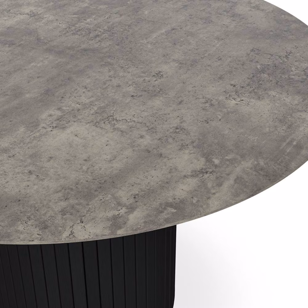 More4Homes Arlo Concrete Round Dining Table with Black Legs and 6 Myla Grey Linen Dining Chairs Set, W: 120 cm, H: 75 cm – 3