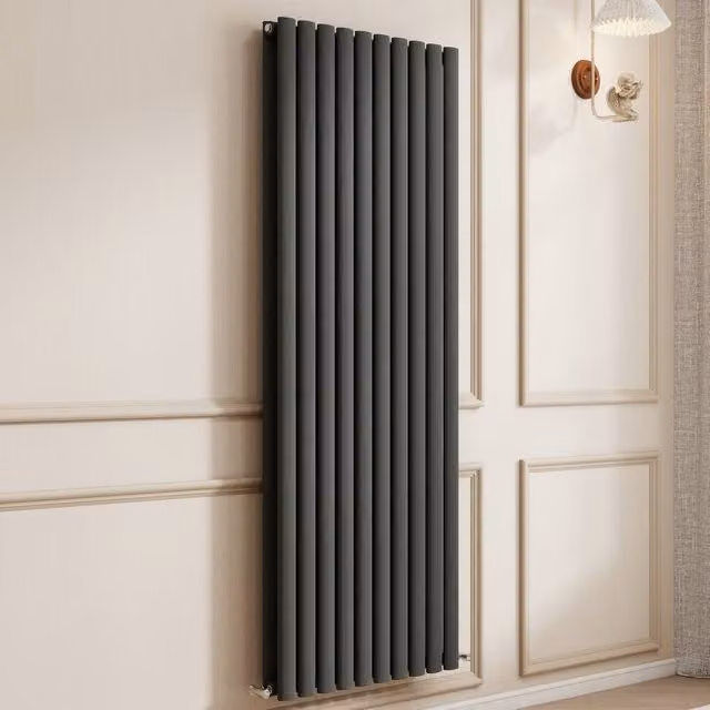 Banyetti Orva Anthracite Vertical Double Oval Column Radiator in Charcoal, H: 160 cm, W: 59 cm