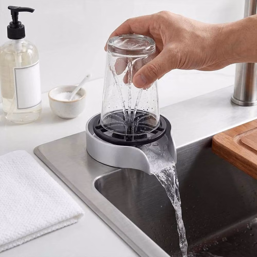 PAWNORA Silver ABS and 304 Stainless Steel Glass Rinser for Kitchen Sinks – 3