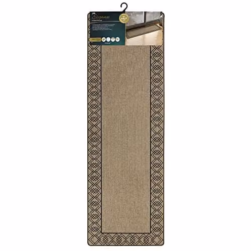 JVL Elegance Runner Mat in Beige with Diamond Border, W: 50 cm, L: 150 cm