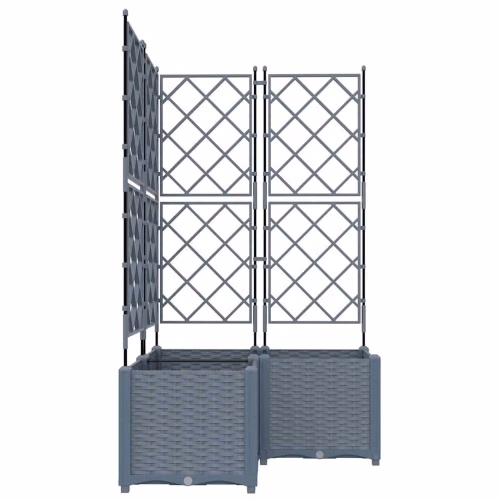 Berkfield Home Garden Planter with Trellis, 3 Piece Set, Grey, W/D/H: 80 x 80 x 143 cm – 4