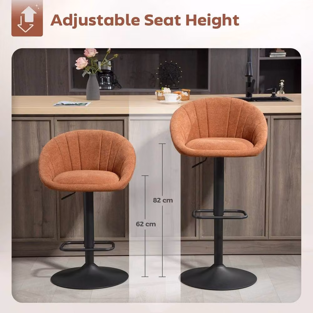 Havendro Set of 2 Modern Swivel Bar Stools in Orange Fabric with Metal Base – 4