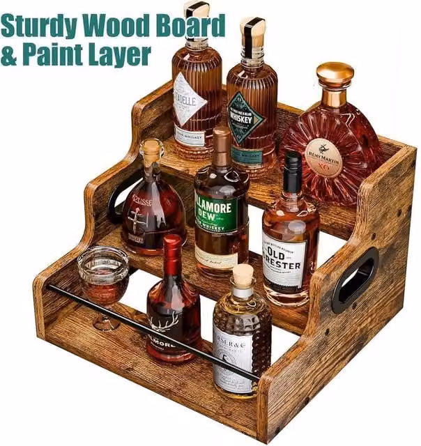 VOGREX 3-Tier Wooden Countertop Wine and Syrup Storage Rack in Brown, W/D/H: 40.5 x 30.5 x 23.5 cm – 1