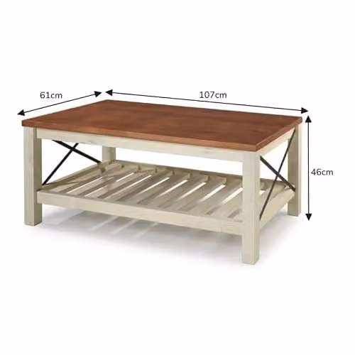Mercers Furniture Cottage Pine Wood Coffee Table with Storage Shelf, White/Brown, W/D/H: 107 x 61 x 46 cm – 2