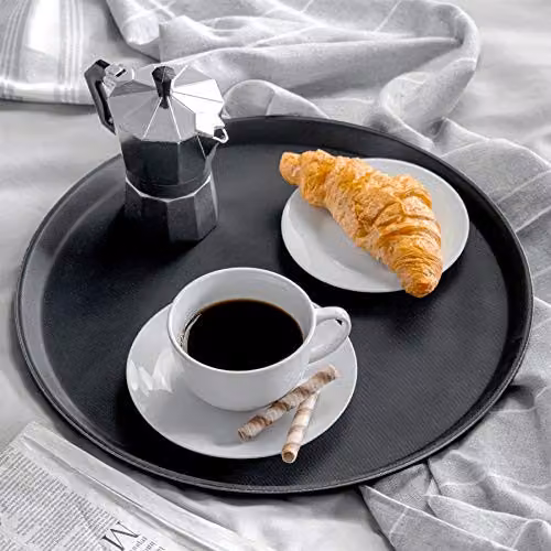 Argon Tableware Black Round Non-Slip Rubberised Serving Trays, Pack of 6, Diameter: 40 cm – 2