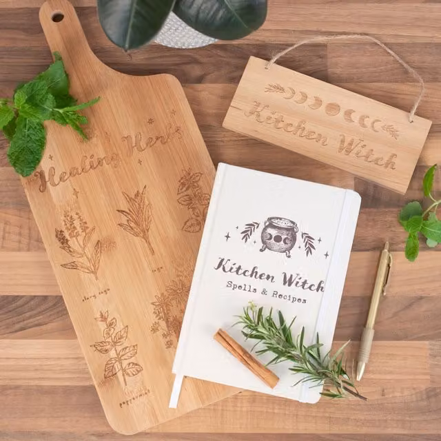 Kingsbury Gifts Healing Herbs Rectangular Bamboo Wooden Chopping Board, Brown